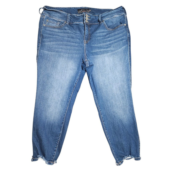 torrid Denim - Torrid Premium 20S Three Button Ankle Distressed Blue Cropped Jean Jeggings